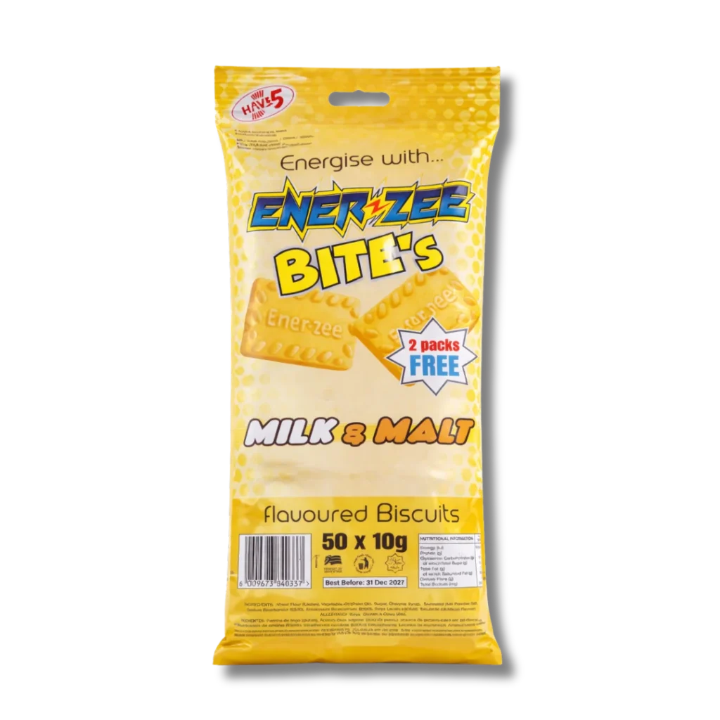 EnerZee Bite's Milk and Malt biscuits, 50 x 10g pack