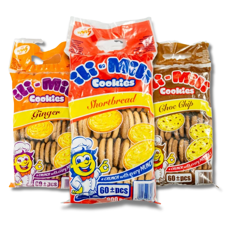 ili-Mili cookies 60 piece bags in Ginger, Shortbread and Choc Chip