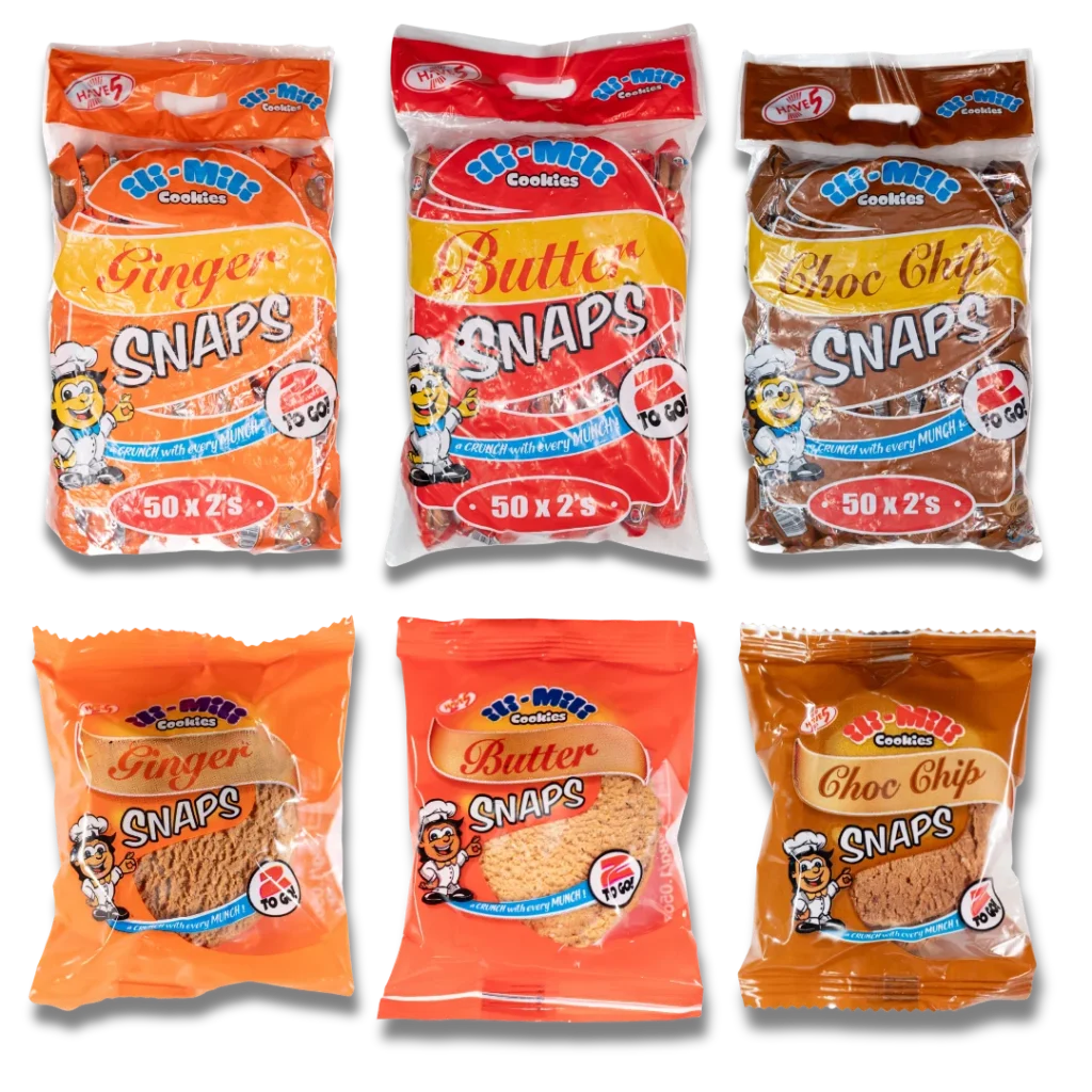 ili-Mili Snaps 25g twin packs in Ginger, Butter and Choc Chip