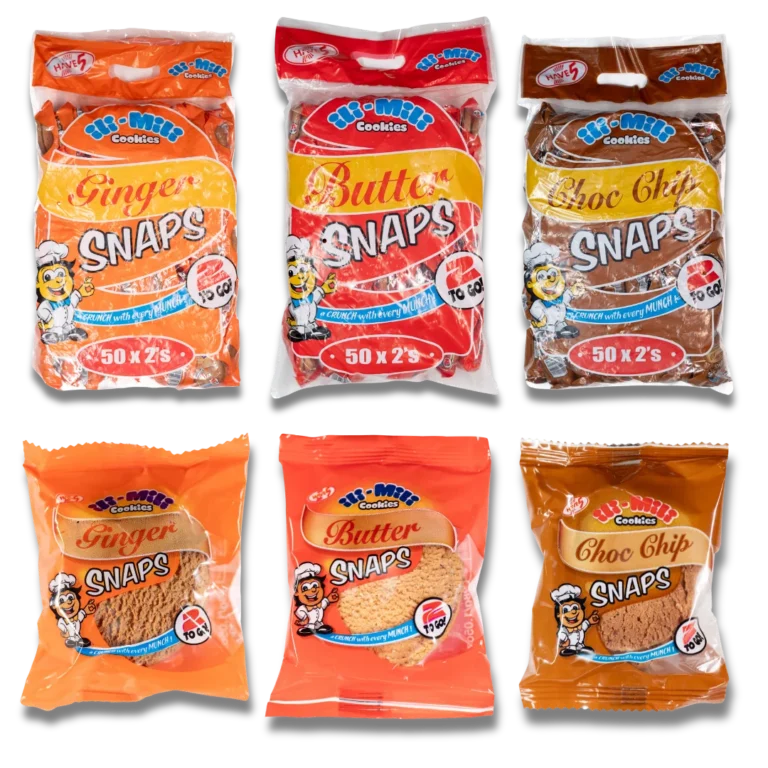 ili-Mili Snaps 25g twin packs in Ginger, Butter and Choc Chip